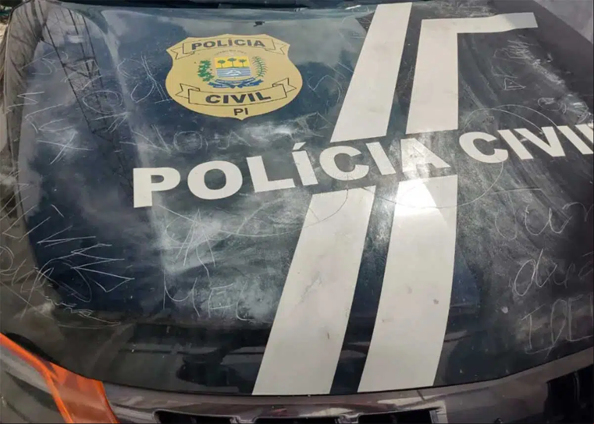 Viatura ficou bastante danificada após homem usar prego para riscar o veículo